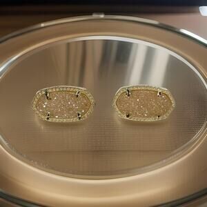 Kendra Scott Ellie Gold Plated Stud Earrings In Gold Drusy Oval